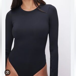 Good American Sz XS Black Bodysuit Scuba Crew Minimalist Classic Long sleeve New